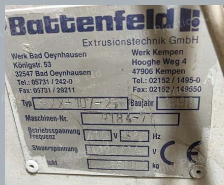 battenfeld bex-2-107-25v twin screw extruder