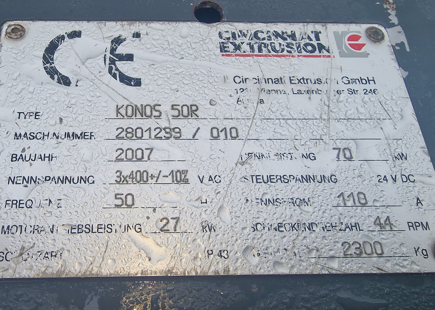 Cincinatti Konos 50R Twin Screw Conical Extruder