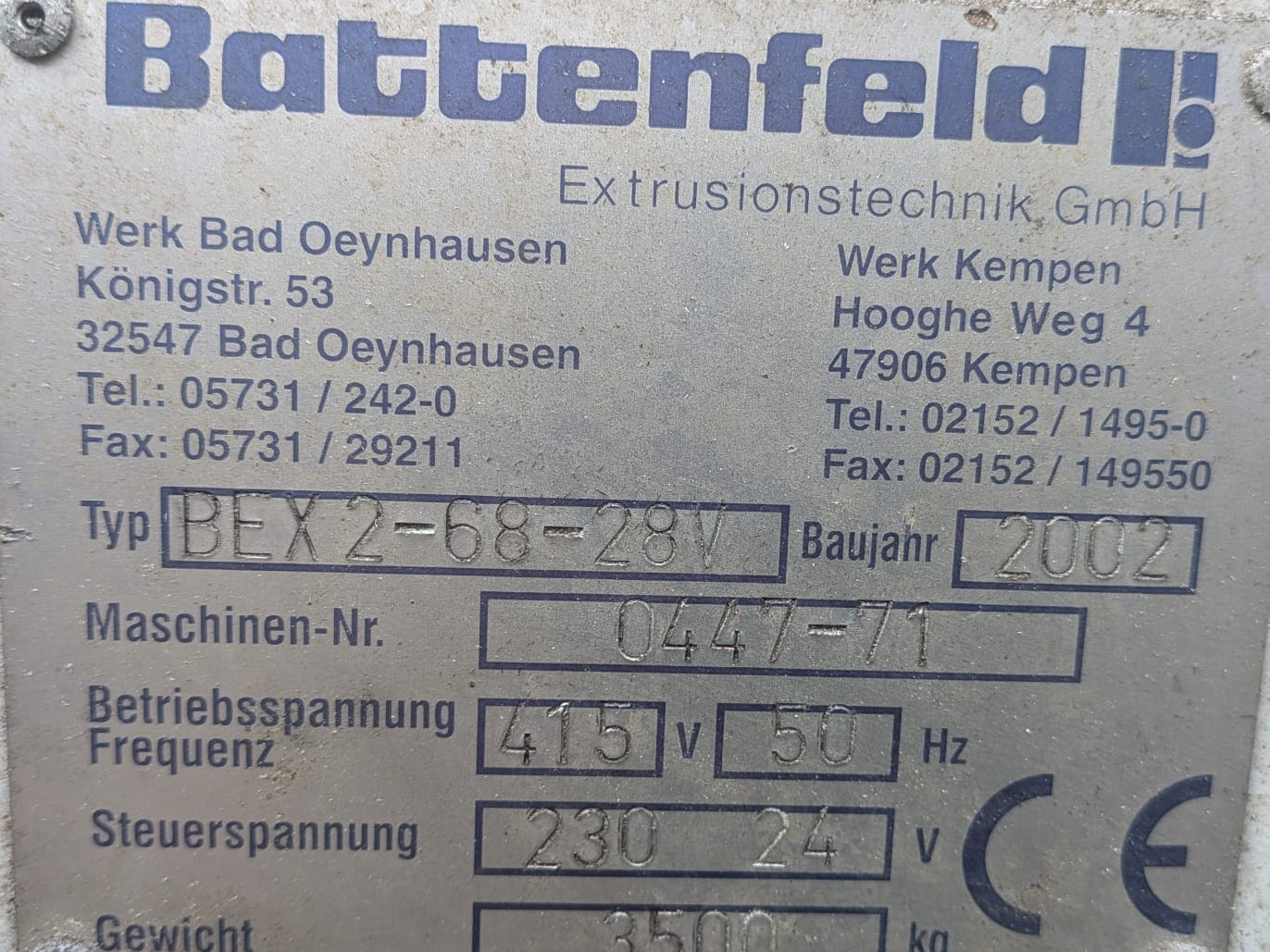 Battenfeld 68mm Twin Screw Extruder