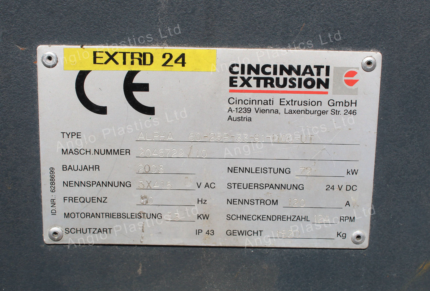 cincinnati alpha 60 single screw extruder