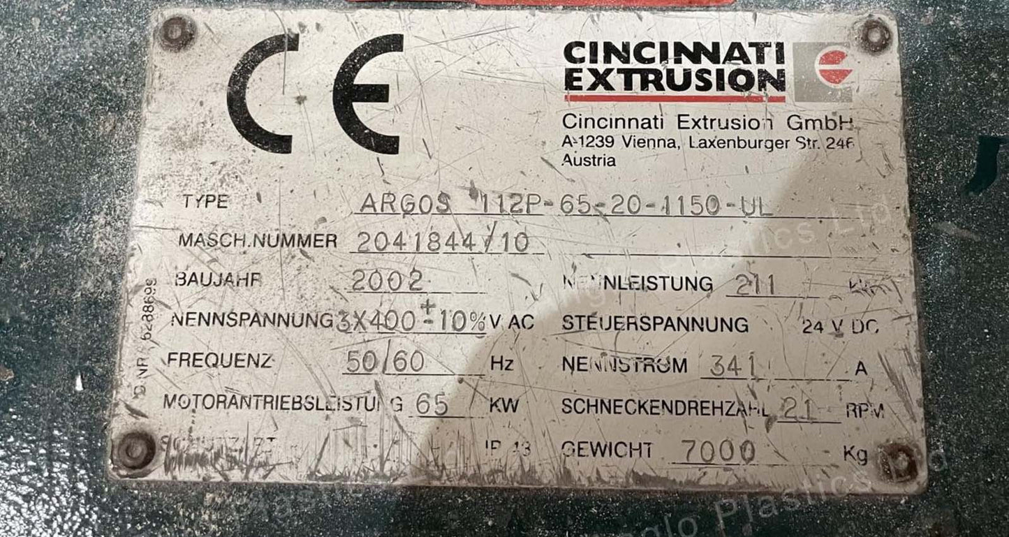 Cincinnati Argos 112P-65-20-1150-UL Extruder