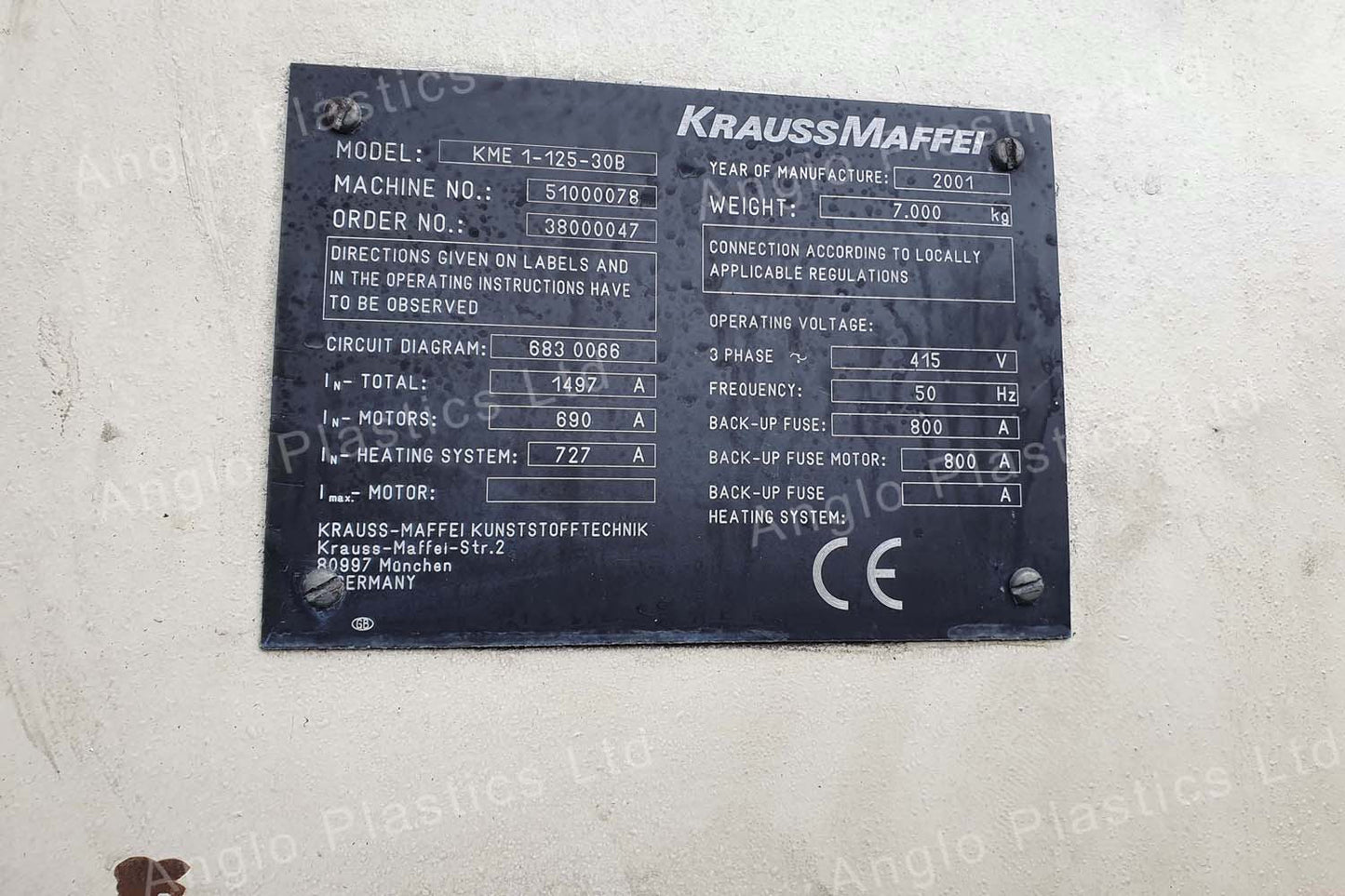 krauss maffei kme1125-30b extruder